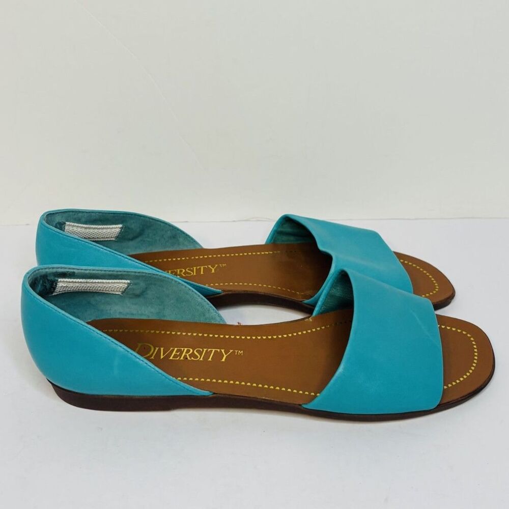 Diversity Flat Sandals Turquoise Blue D'Orsay Open Toe Womens